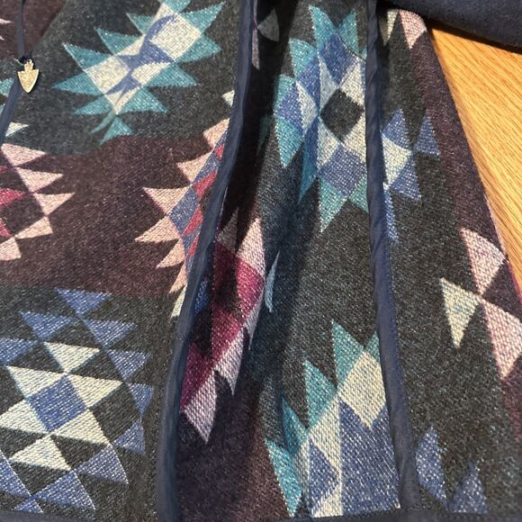 EUC Vintage Pendleton Unisex  Western Aztec Wool Long COAT Jacket RARE Teal Blue - Picture 7 of 11